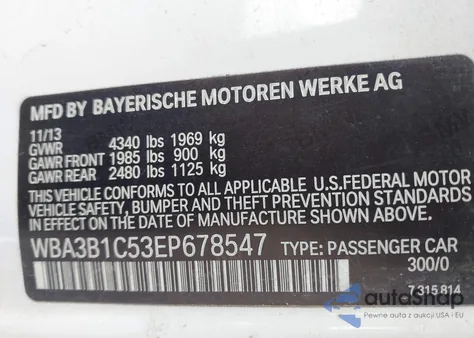 2014 BMW 320I from USA, damaged, VIN WBA3B1C53EP678547